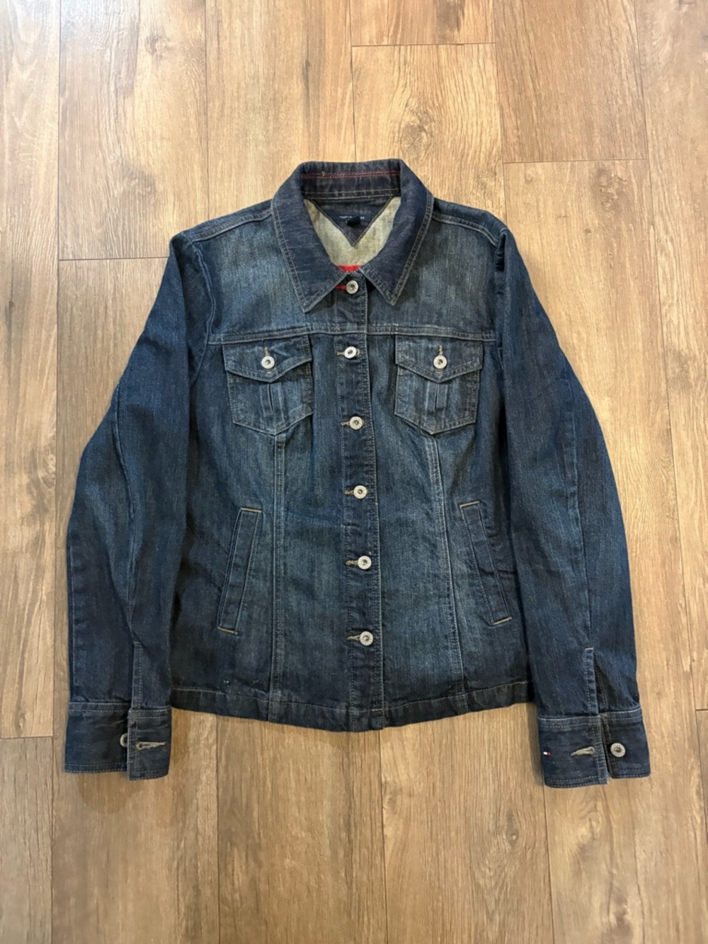 Vintage y2k Tommy Hilfiger Dark Blue Denim Jacket - Women's